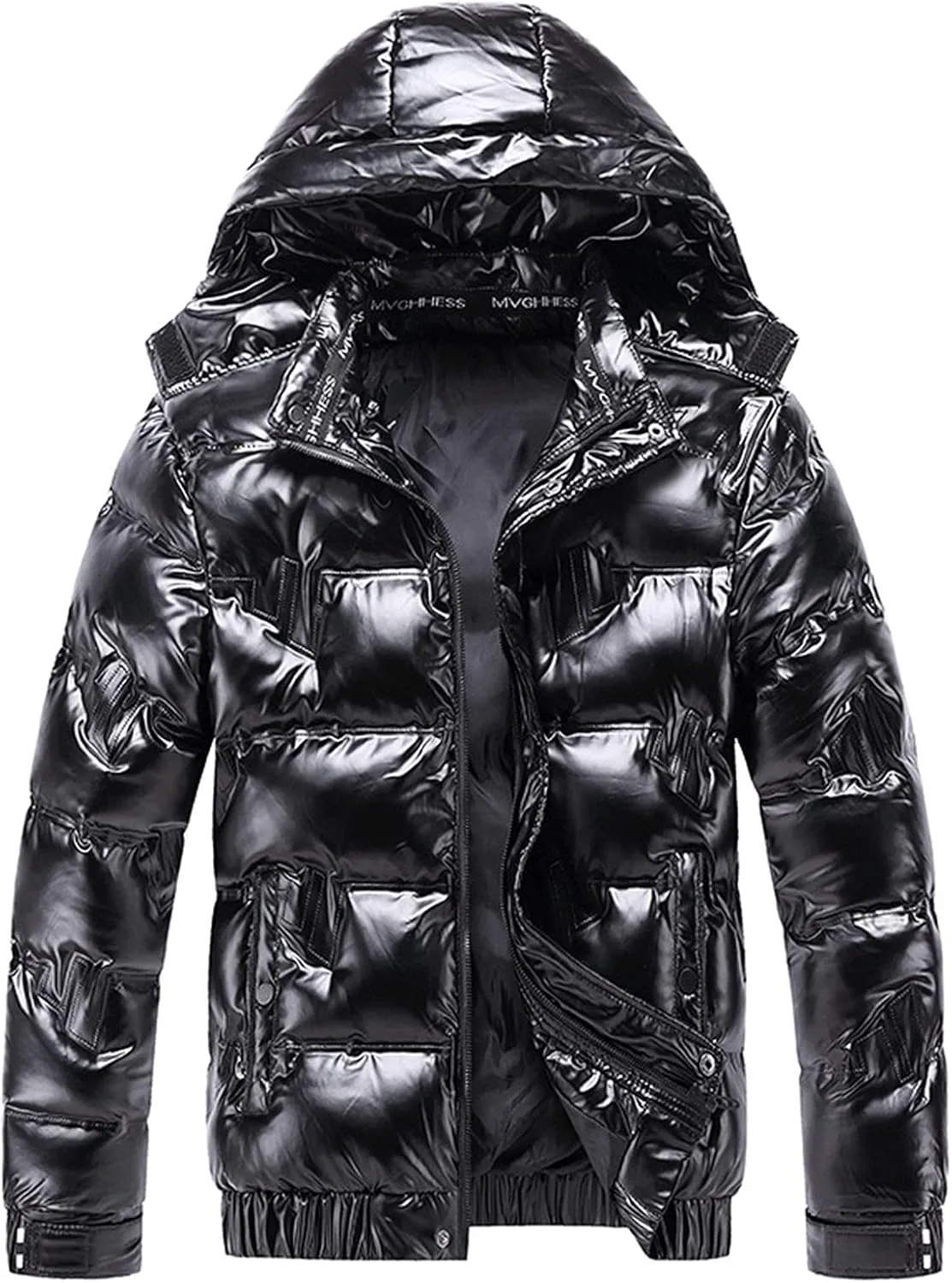 Mens Insulated Puffer Jacket Zip Up Padded Quilted Down Jacket with Removable Hood Thermal Windproof Winter Jackets Outerwear