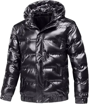 Mens Insulated Puffer Jacket Zip Up Padded Quilted Down Jacket with Removable Hood Thermal Windproof Winter Jackets Outerwear