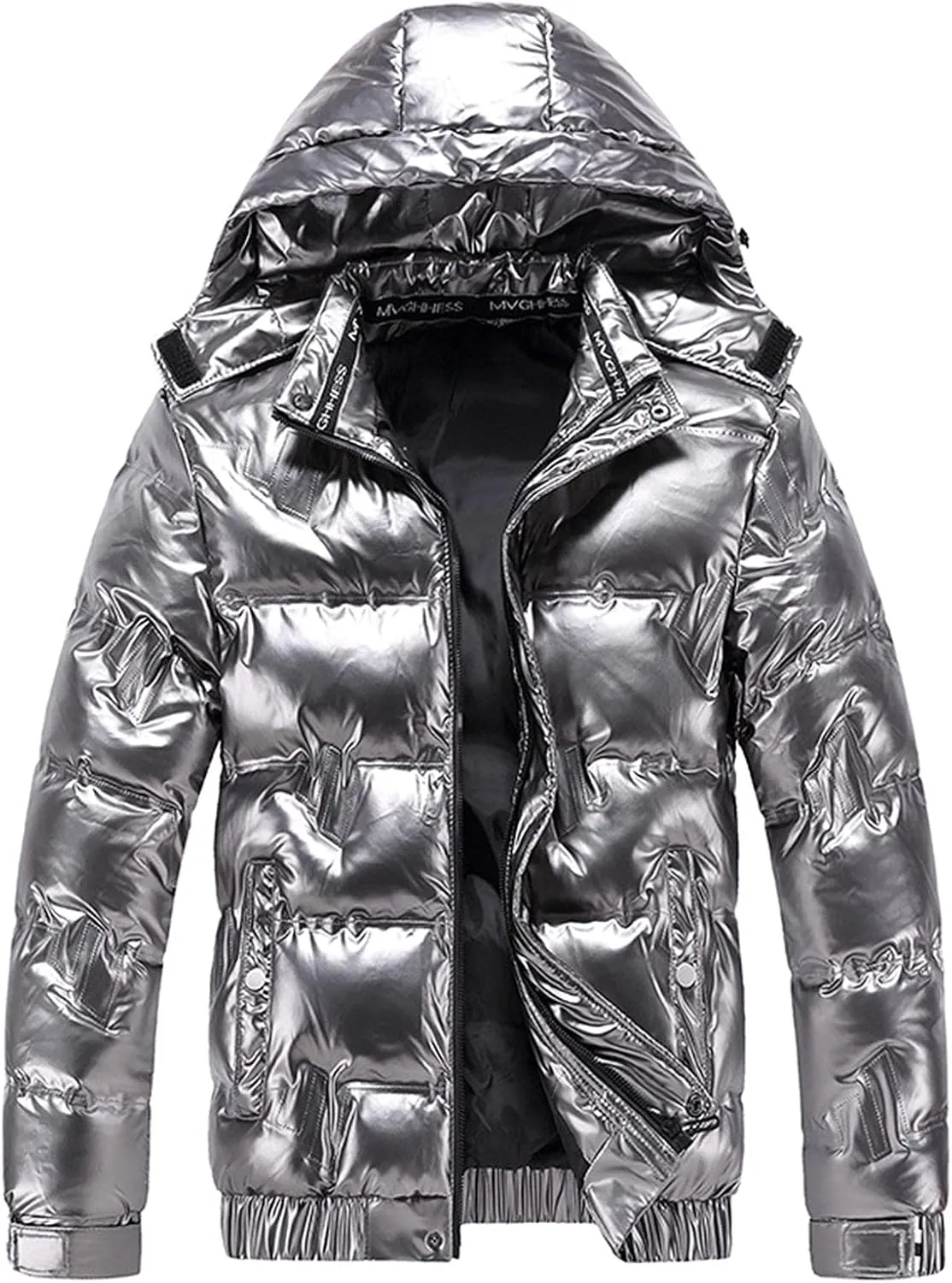 Mens Insulated Puffer Jacket Zip Up Padded Quilted Down Jacket with Removable Hood Thermal Windproof Winter Jackets Outerwear