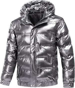 Mens Insulated Puffer Jacket Zip Up Padded Quilted Down Jacket with Removable Hood Thermal Windproof Winter Jackets Outerwear