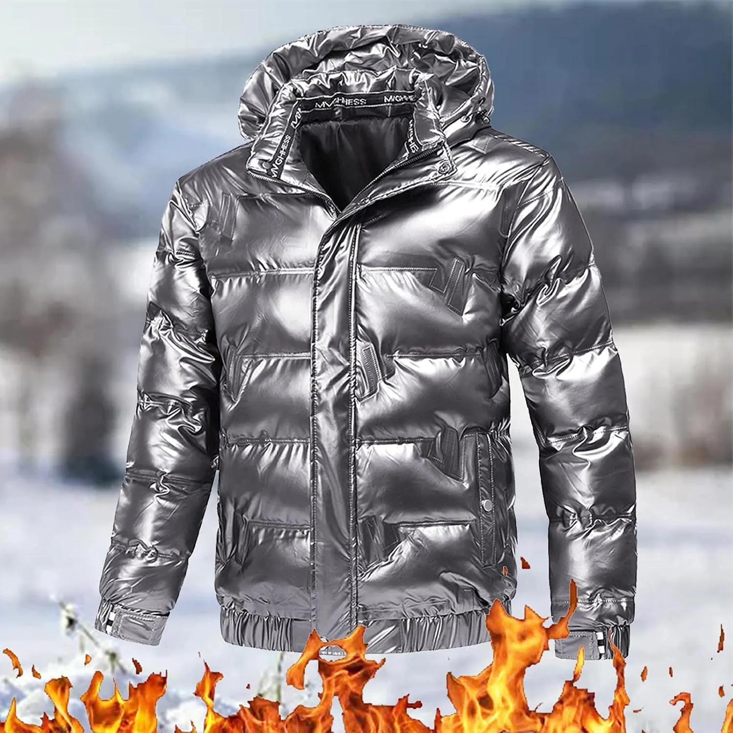 Mens Insulated Puffer Jacket Zip Up Padded Quilted Down Jacket with Removable Hood Thermal Windproof Winter Jackets Outerwear