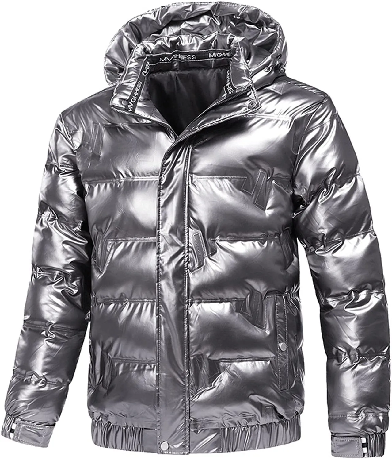 Mens Insulated Puffer Jacket Zip Up Padded Quilted Down Jacket with Removable Hood Thermal Windproof Winter Jackets Outerwear