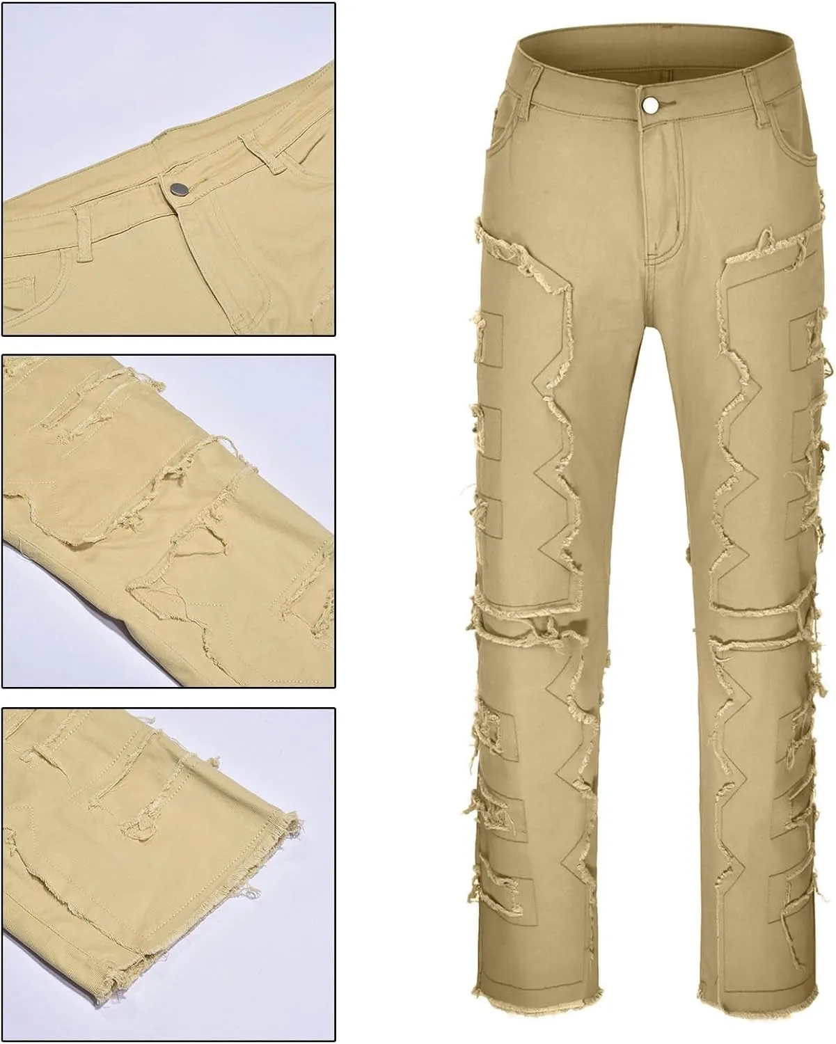 Mens Jeans Slim Fit Mens Stacked Jeans Slim Fit Ripped Skinny Stretch Jeans Distressed Straight Denim Pants Hip Hop