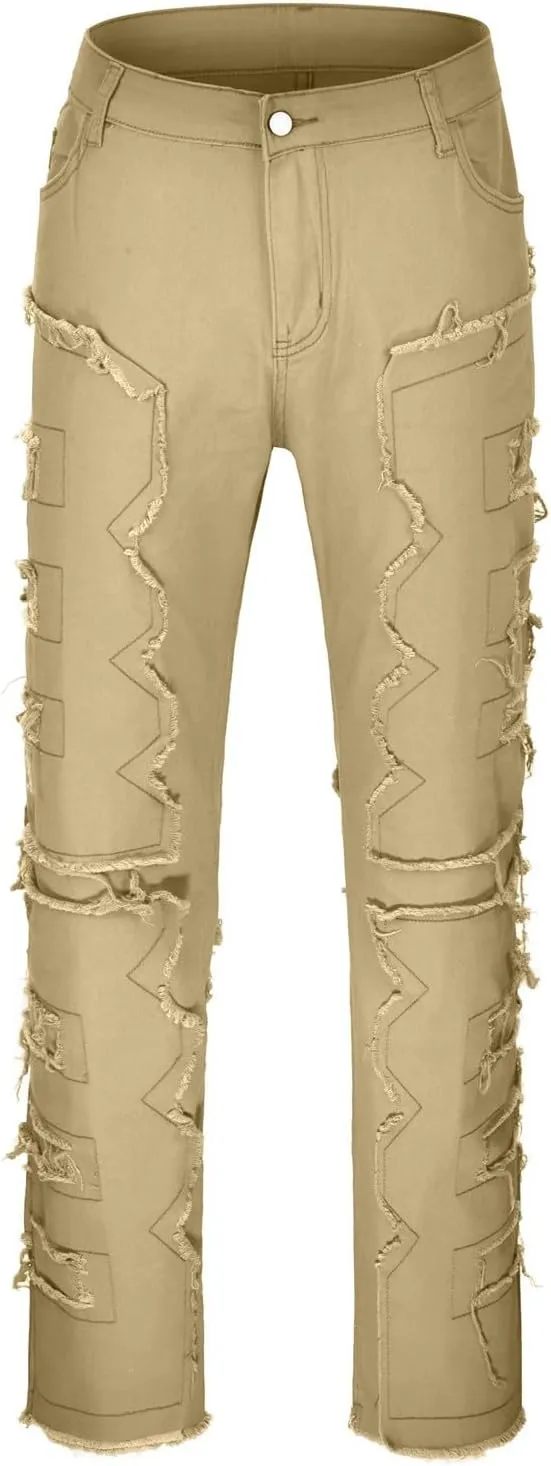 Mens Jeans Slim Fit Mens Stacked Jeans Slim Fit Ripped Skinny Stretch Jeans Distressed Straight Denim Pants Hip Hop