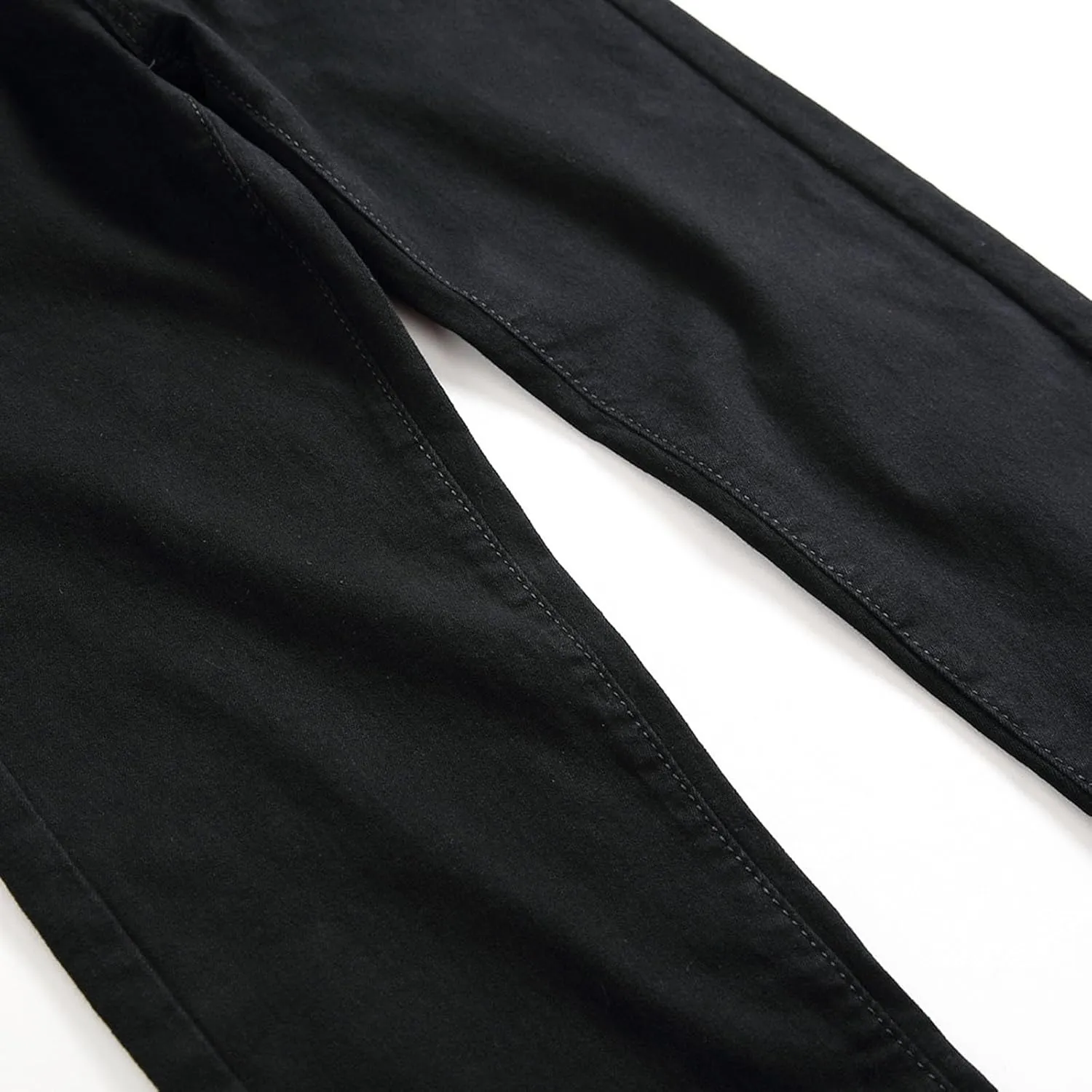 Mens Jeans Solid Regular Fit Mid Rise Straight Leg Elastic Waist Casual Trousers Work Denim Pants