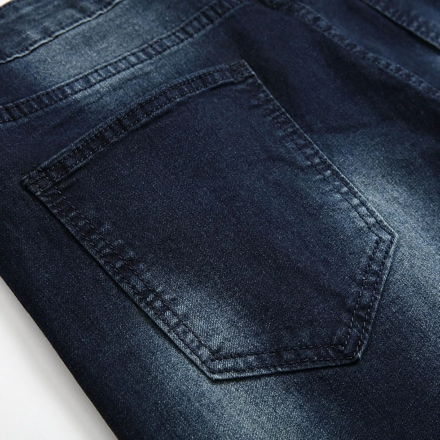 Mens Jeans Solid Regular Fit Mid Rise Straight Leg Elastic Waist Casual Trousers Work Denim Pants