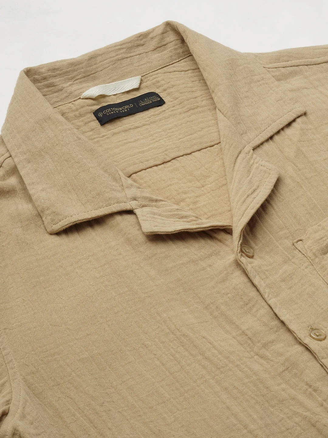 Men's Khaki Cotton Loose Fit Shirt