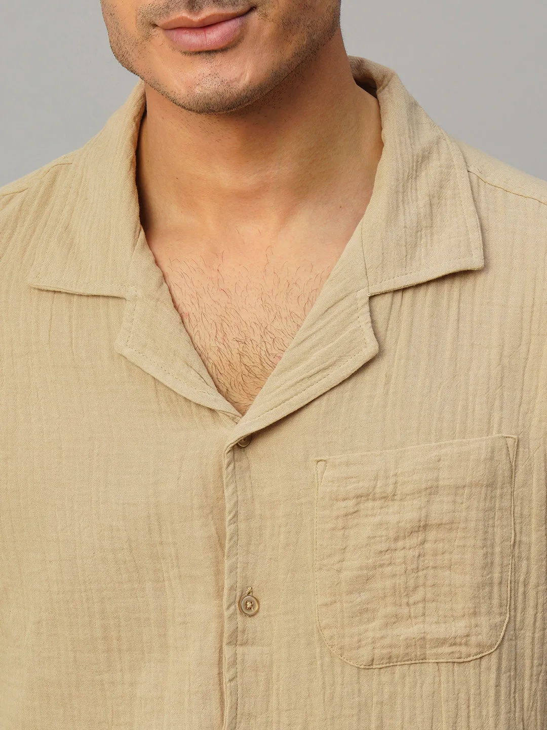 Men's Khaki Cotton Loose Fit Shirt