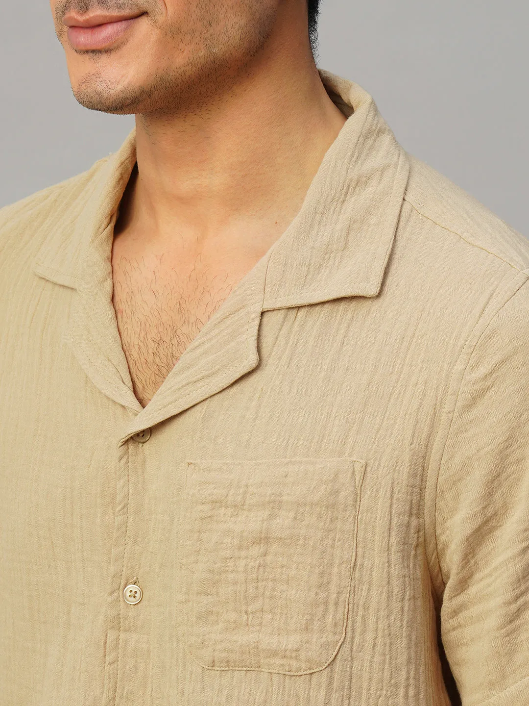 Men's Khaki Cotton Loose Fit Shirt