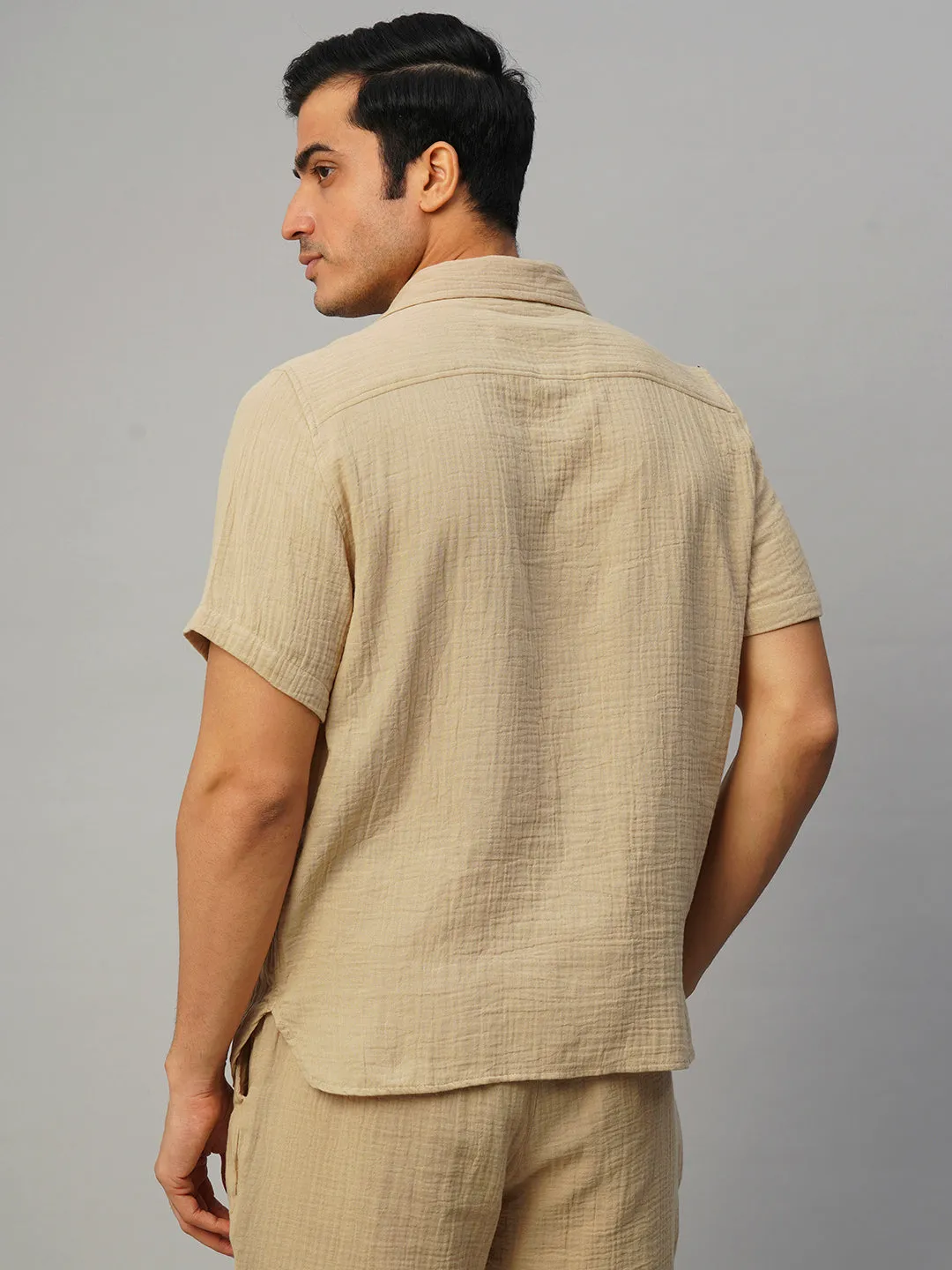 Men's Khaki Cotton Loose Fit Shirt