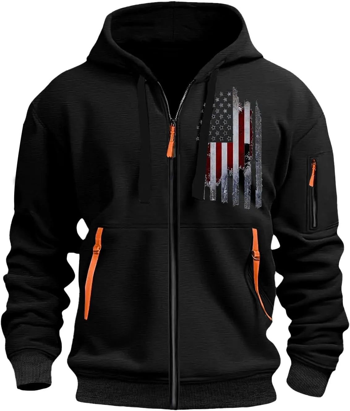 Mens Lightweight Hoodie American Flag Graphic Sweatshirts Full Zip Gym Workout Shirt Long Sleeve Patriotic Tops