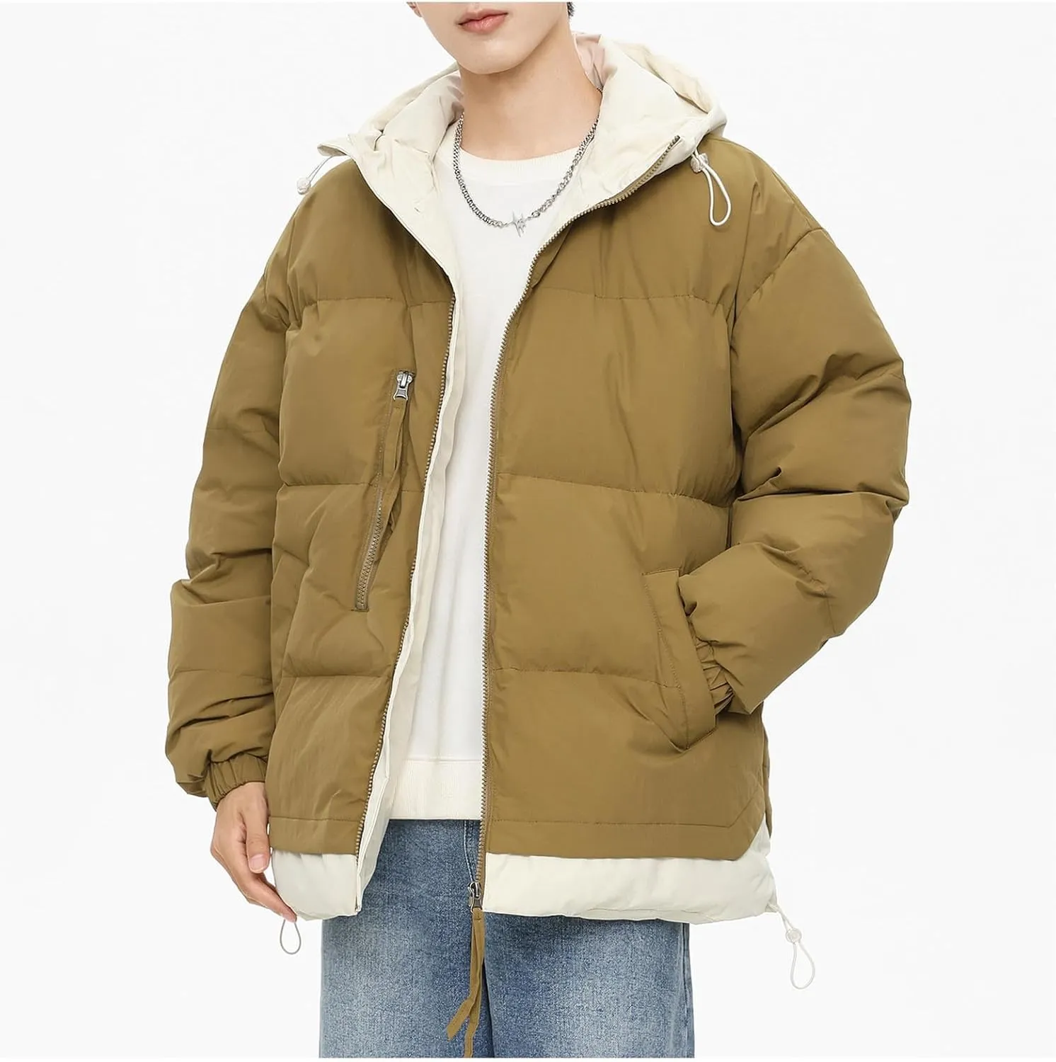 Mens Lightweight Puffer Jacket Hooded Zip Up Insulated Thermal Down Coat Puffy Winter Jackets Outerwear with Pockets