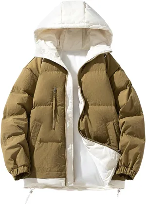 Mens Lightweight Puffer Jacket Hooded Zip Up Insulated Thermal Down Coat Puffy Winter Jackets Outerwear with Pockets