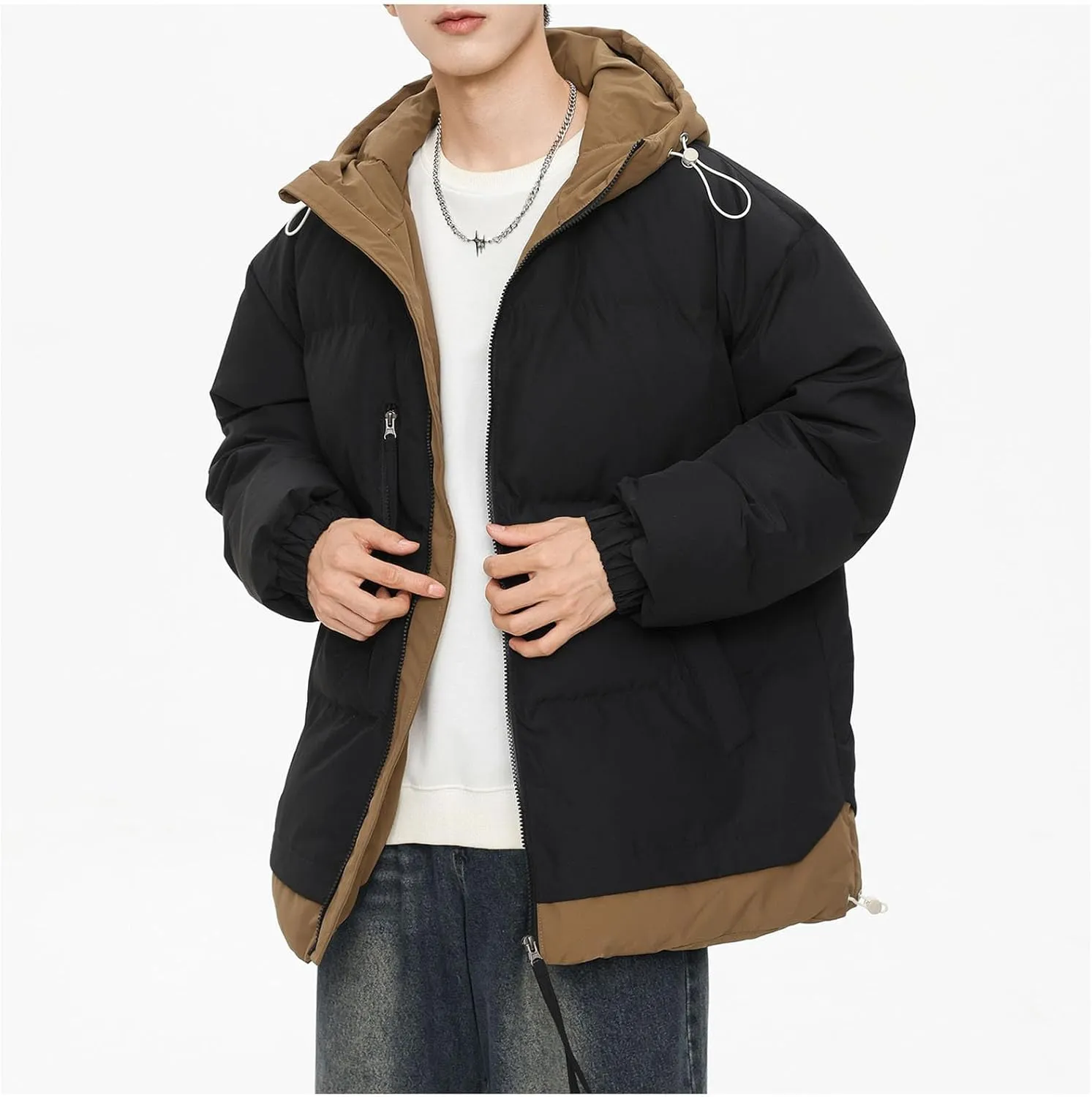 Mens Lightweight Puffer Jacket Hooded Zip Up Insulated Thermal Down Coat Puffy Winter Jackets Outerwear with Pockets