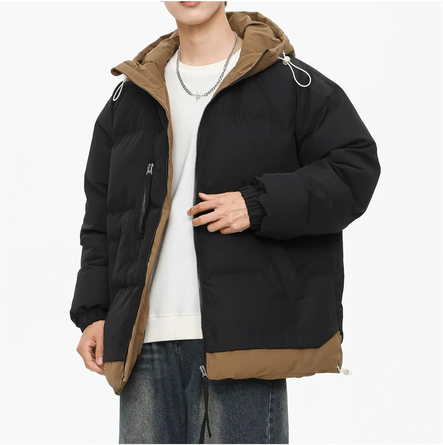 Mens Lightweight Puffer Jacket Hooded Zip Up Insulated Thermal Down Coat Puffy Winter Jackets Outerwear with Pockets