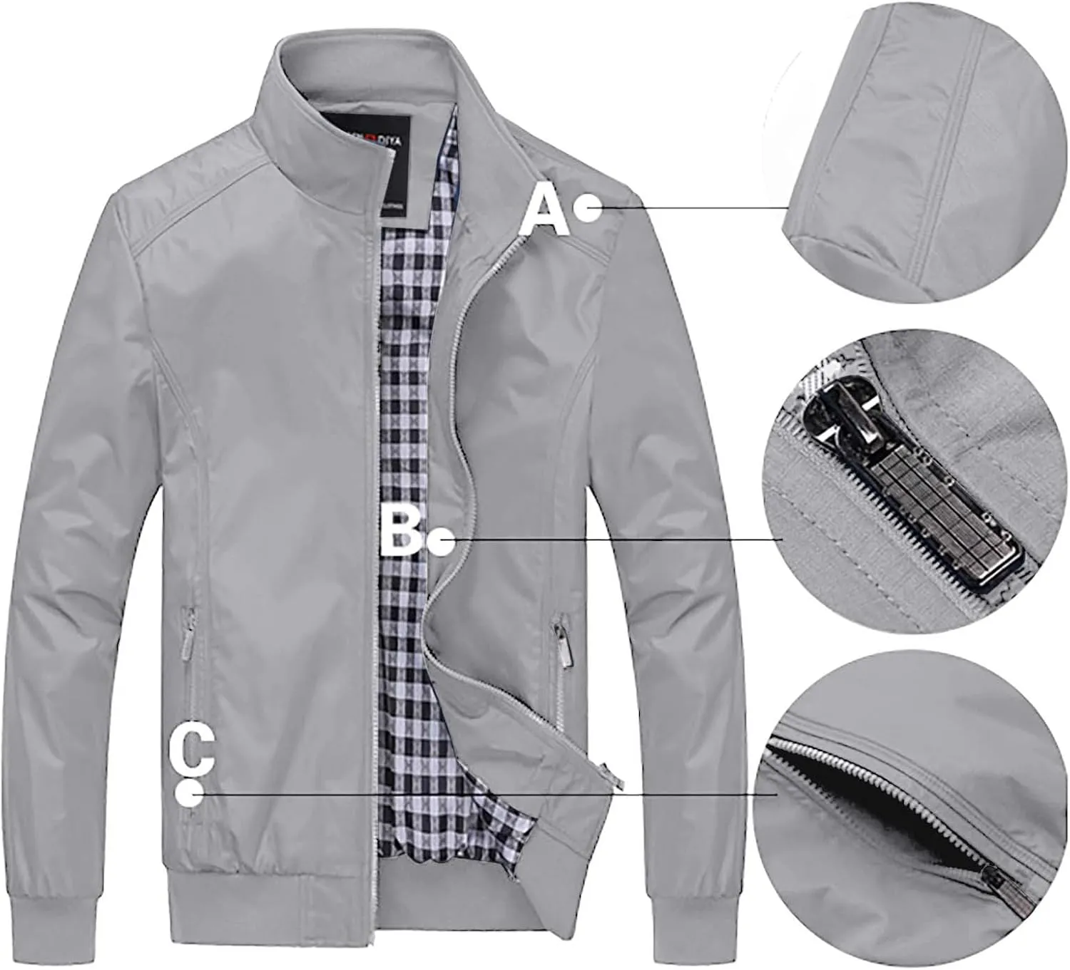 Men's Lightweight Softshell Coat Outerwear Zipper Windbreaker Flight Bomber Jacket Fall Jackets for Men