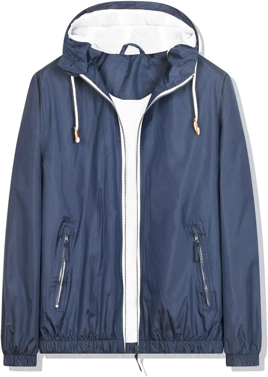 Mens Lightweight Waterproof Rain Jacket Thin Packable Breathable Hooded Raincoat Windproof Durable For Outdoor Hiking