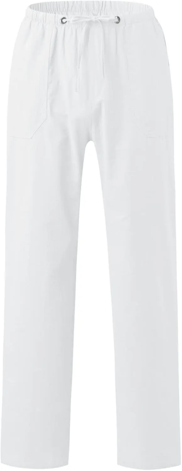 Mens Linen Pants, Mens Linen Pants Yoga Beach Loose Fit Casual Summer Elastic Waist Drawstring Trousers with Pockets