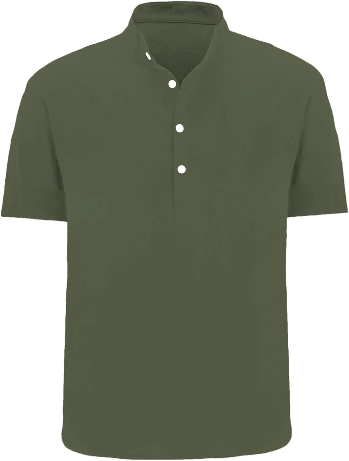 Mens Linen Shirts Solid V Neck Short Sleeve Button up Fitness Basic T-Shirts Casual Summer Beach Vacation Travel Tops