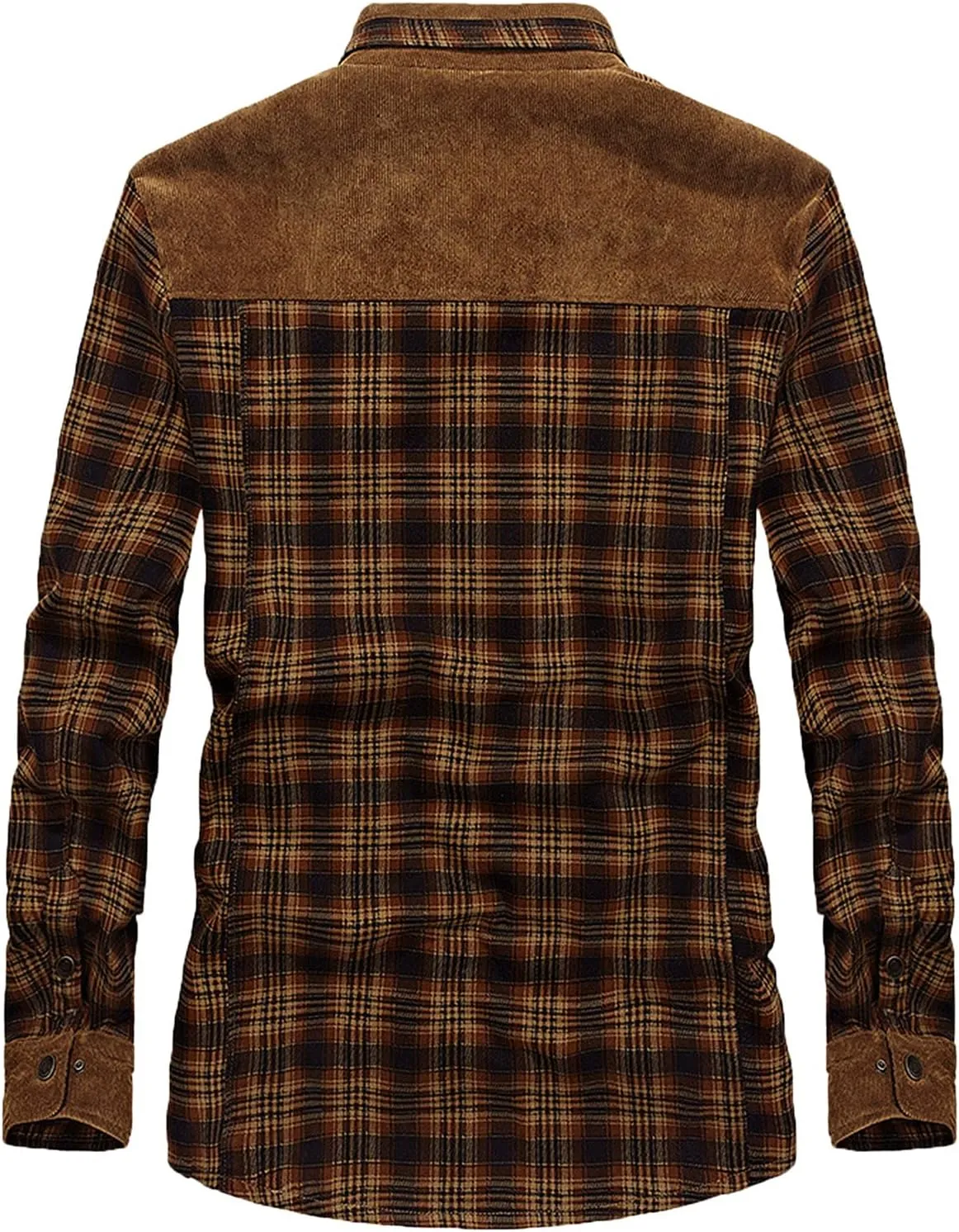 Mens Long Sleeve Berber Fleece Lined Button Down Camp Flannel Shirts Brushed Cotton Thermal Sherpa Plaid Jackets