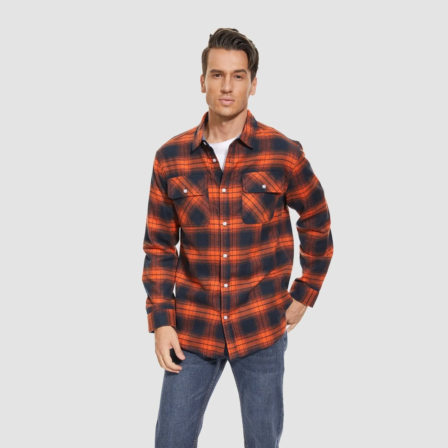Men's Long Sleeve Cotton Flannel Shirt - Casual Plaid Button-Up