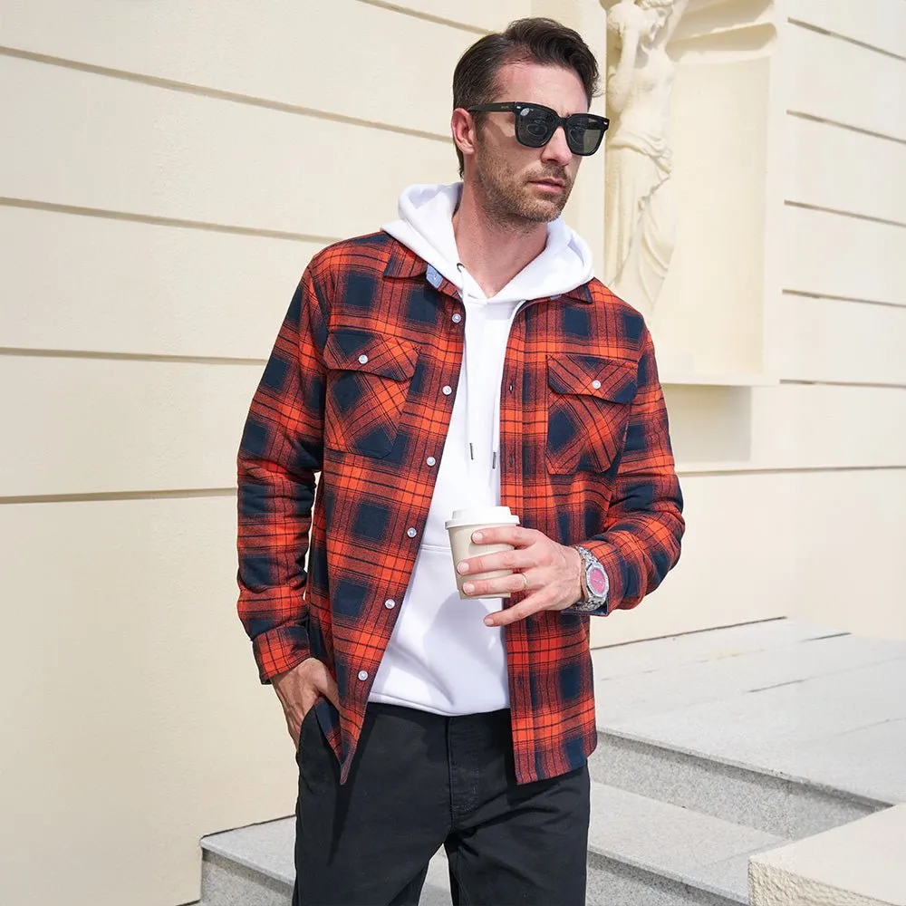 Men's Long Sleeve Cotton Flannel Shirt - Casual Plaid Button-Up