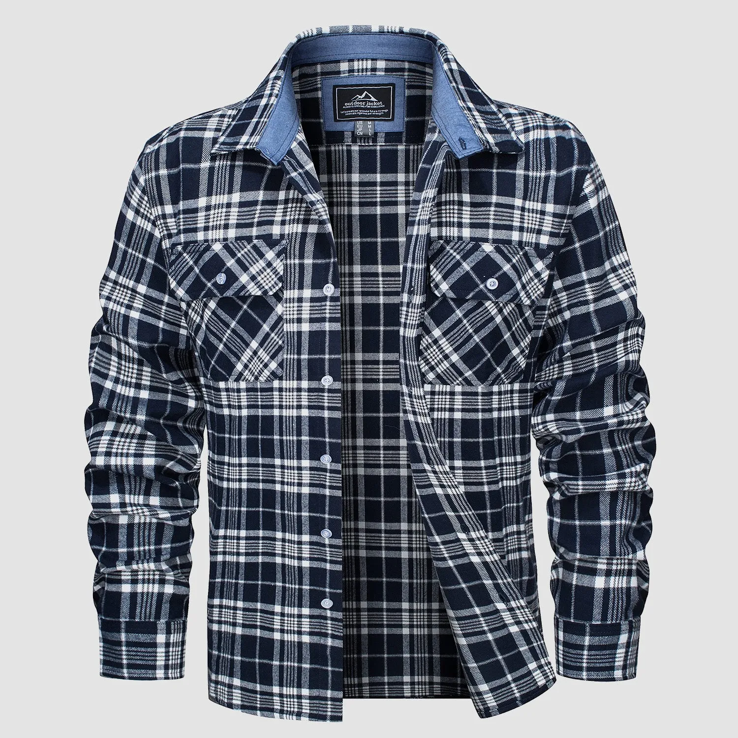 Men's Long Sleeve Cotton Flannel Shirt - Casual Plaid Button-Up