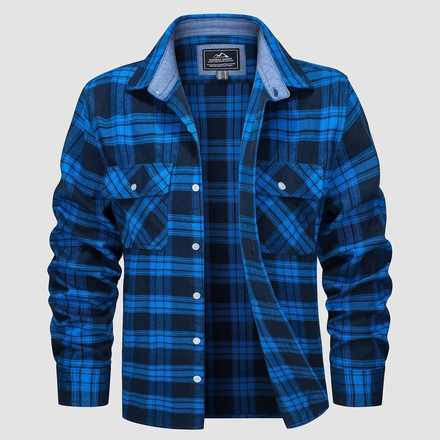 Men's Long Sleeve Cotton Flannel Shirt - Casual Plaid Button-Up