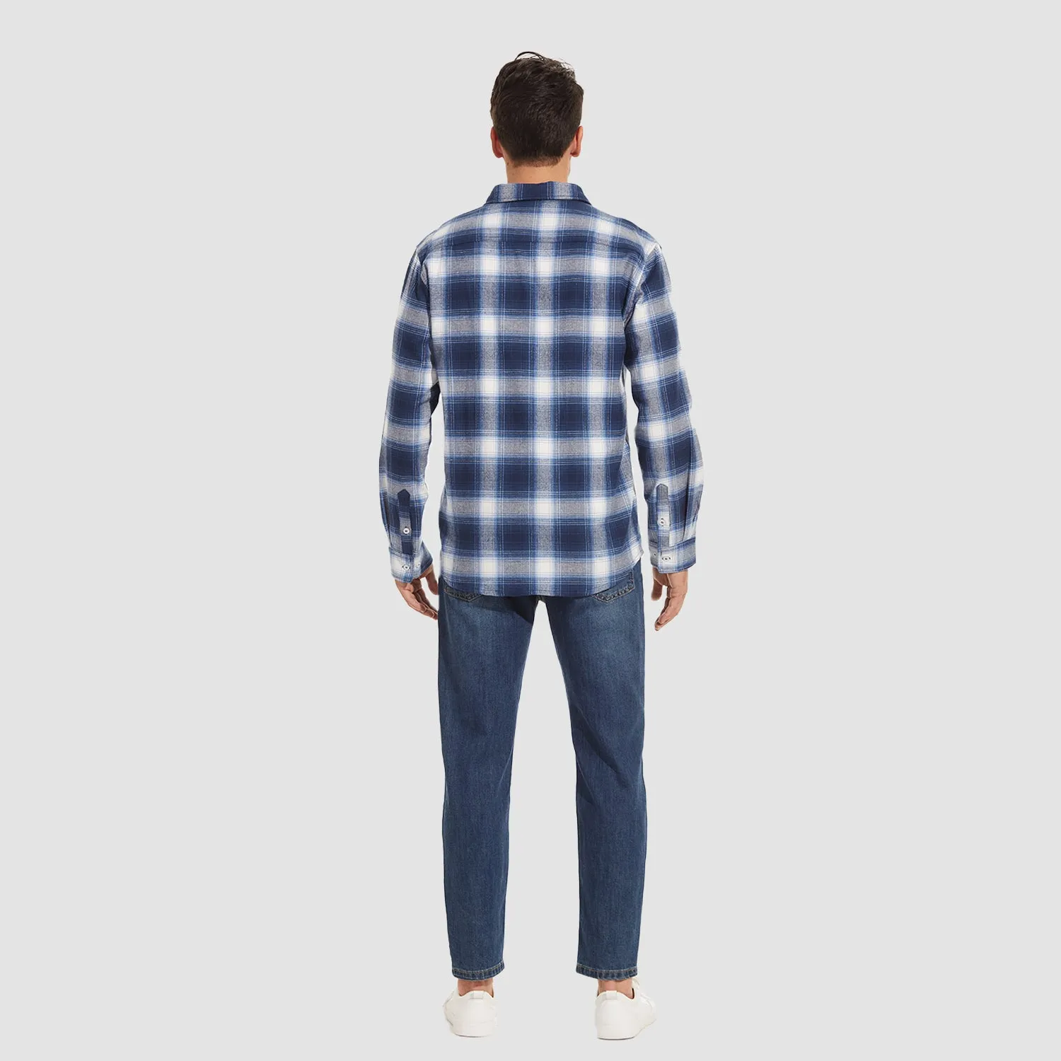 Men's Long Sleeve Cotton Flannel Shirt - Casual Plaid Button-Up