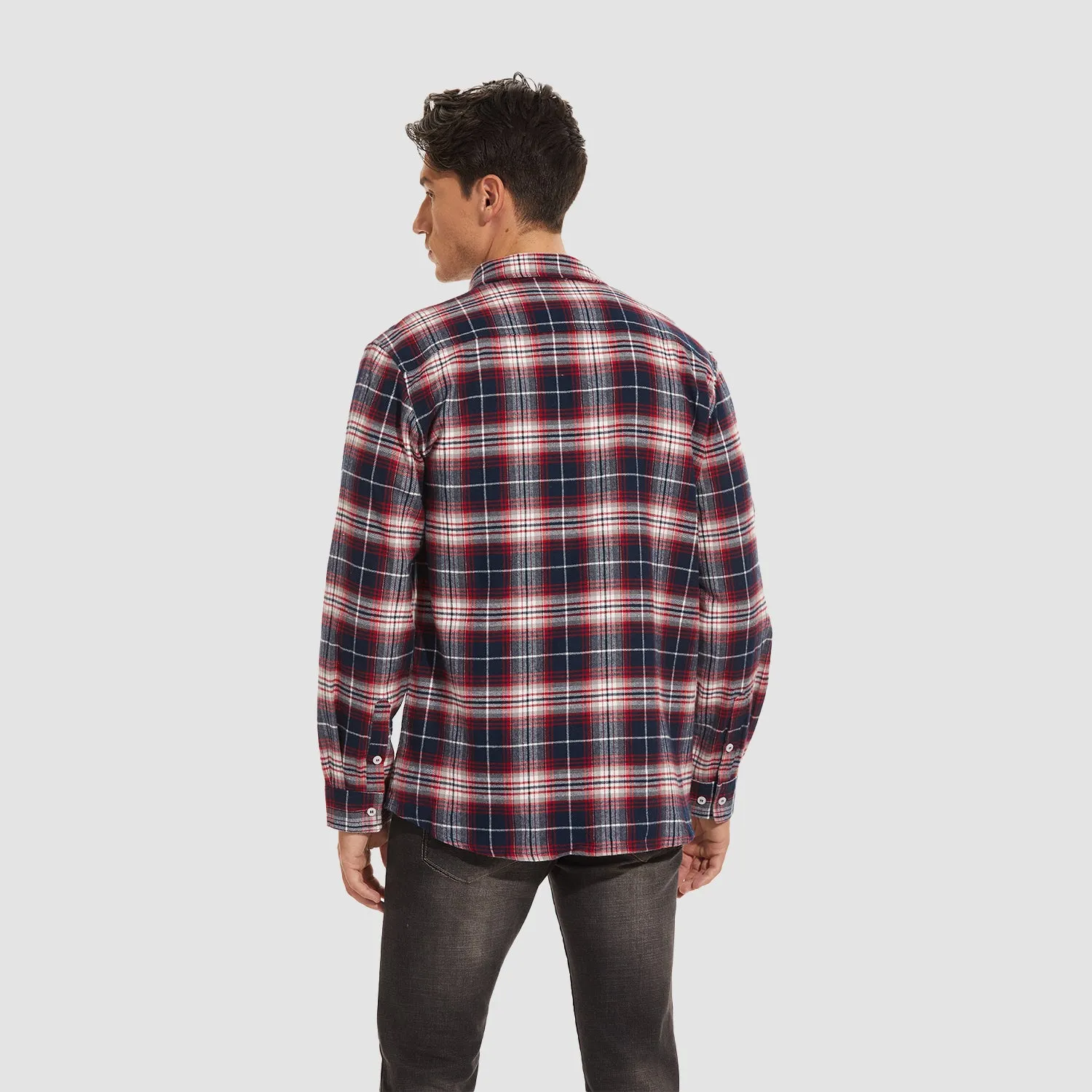 Men's Long Sleeve Cotton Flannel Shirt - Casual Plaid Button-Up