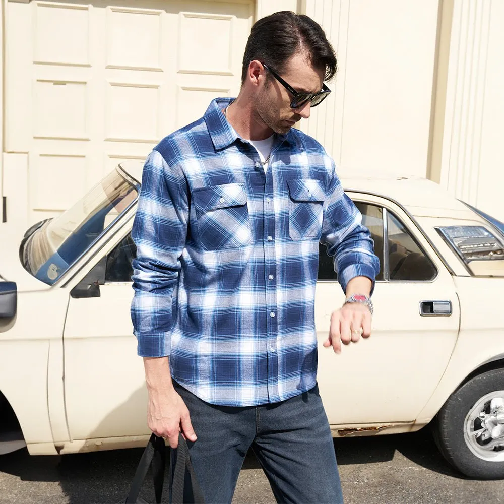 Men's Long Sleeve Cotton Flannel Shirt - Casual Plaid Button-Up