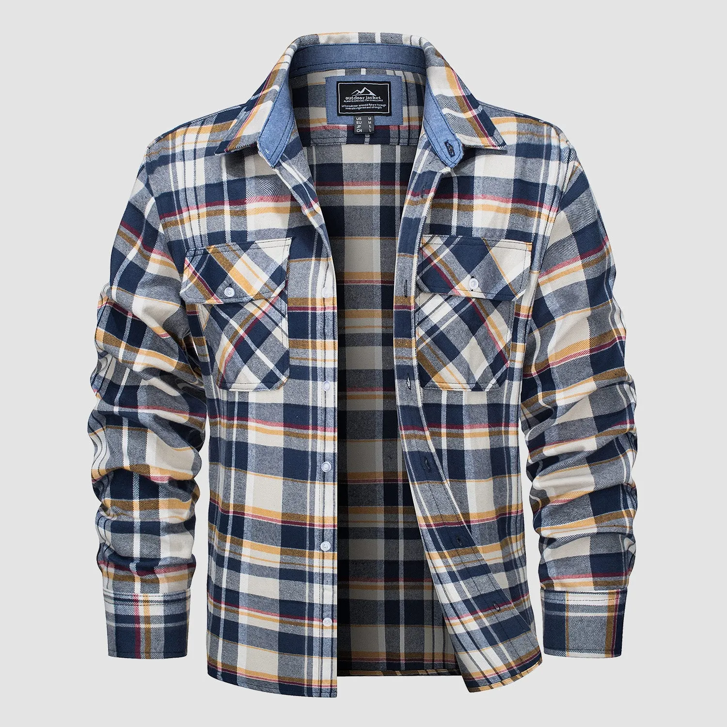 Men's Long Sleeve Cotton Flannel Shirt - Casual Plaid Button-Up