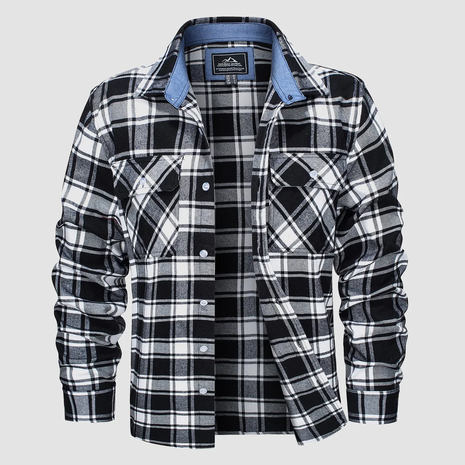 Men's Long Sleeve Cotton Flannel Shirt - Casual Plaid Button-Up