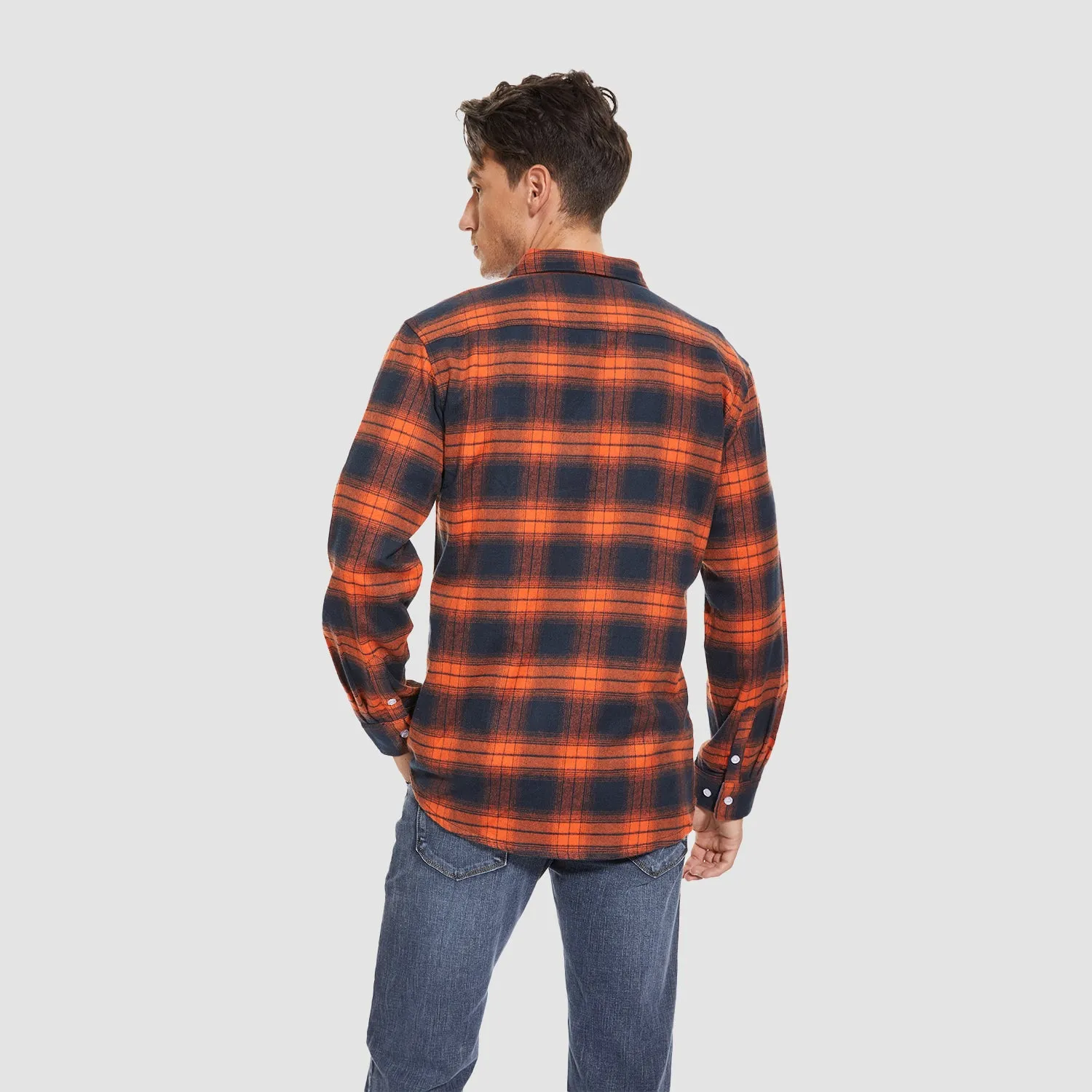 Men's Long Sleeve Cotton Flannel Shirt - Casual Plaid Button-Up
