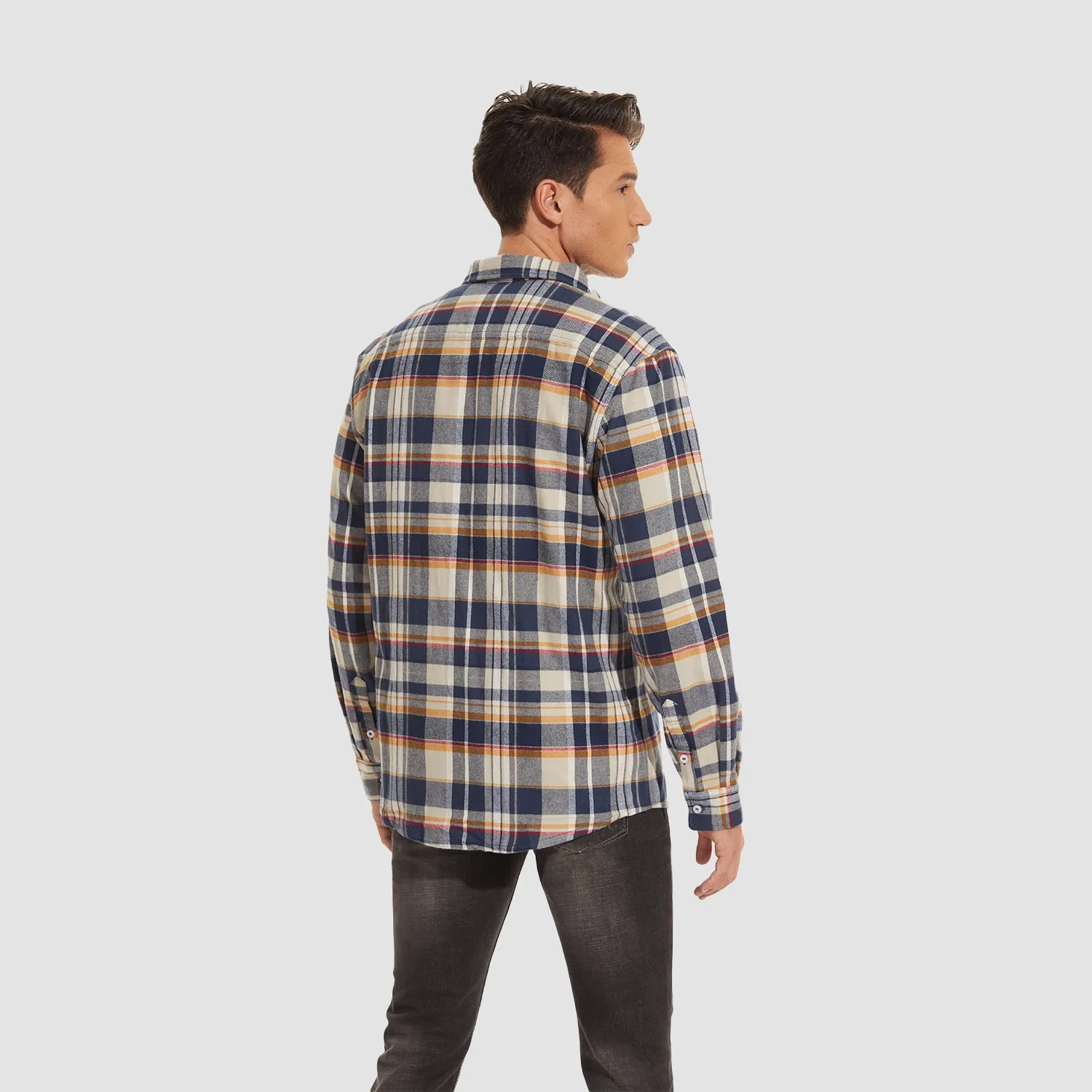 Men's Long Sleeve Cotton Flannel Shirt - Casual Plaid Button-Up