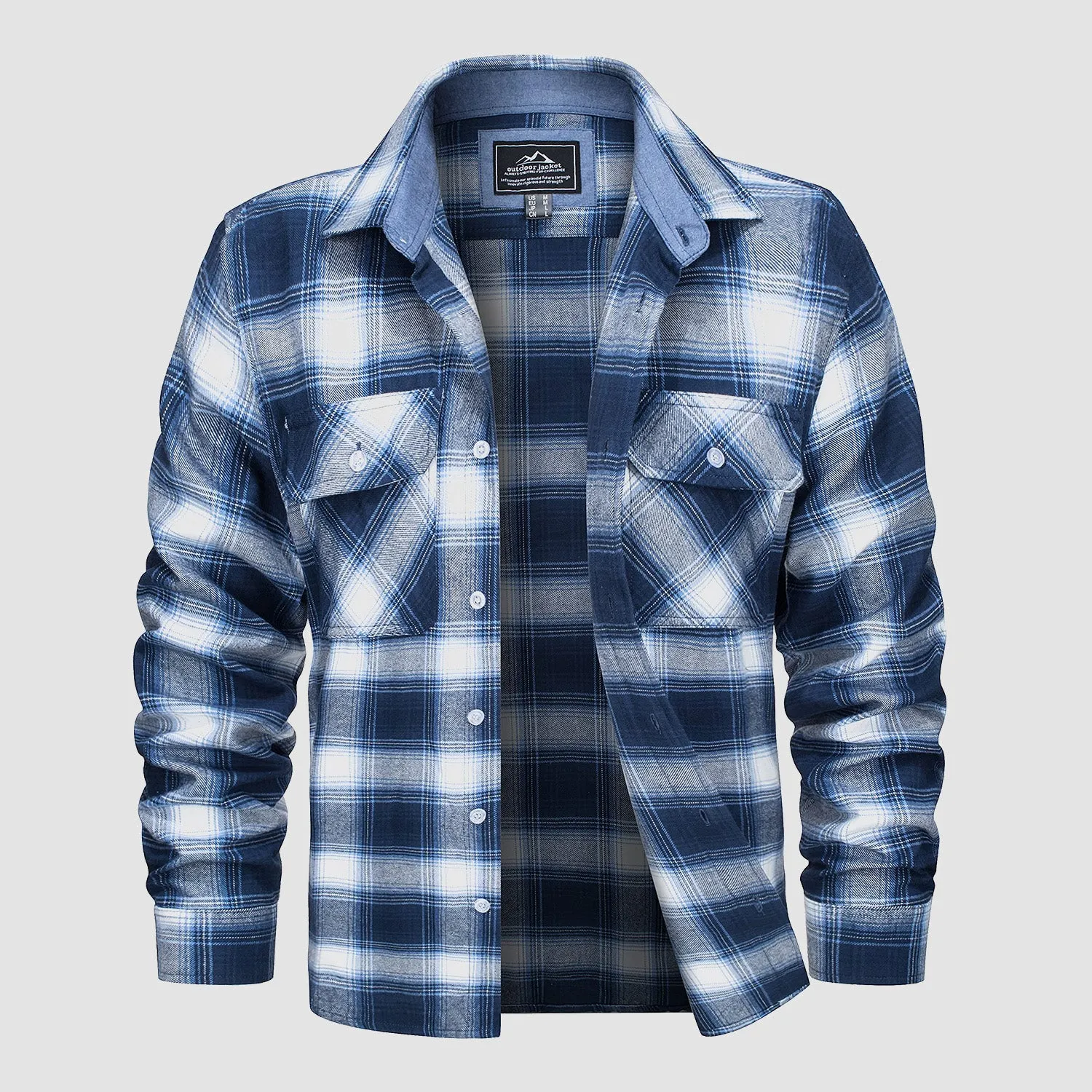 Men's Long Sleeve Cotton Flannel Shirt - Casual Plaid Button-Up