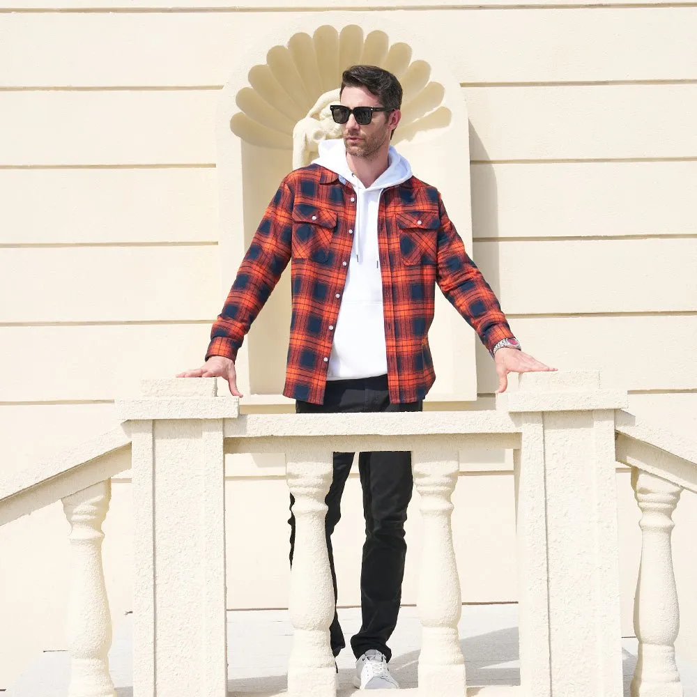 Men's Long Sleeve Cotton Flannel Shirt - Casual Plaid Button-Up