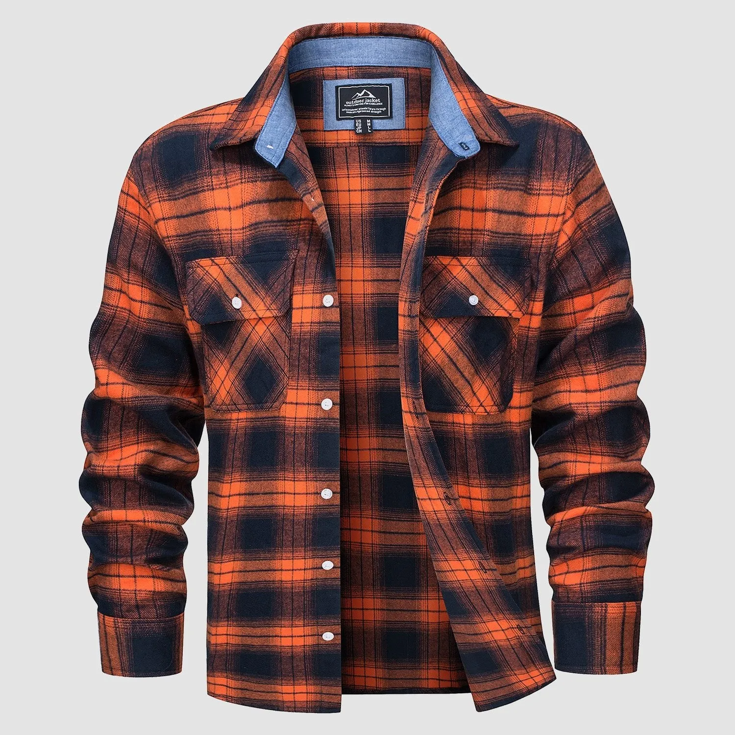 Men's Long Sleeve Cotton Flannel Shirt - Casual Plaid Button-Up