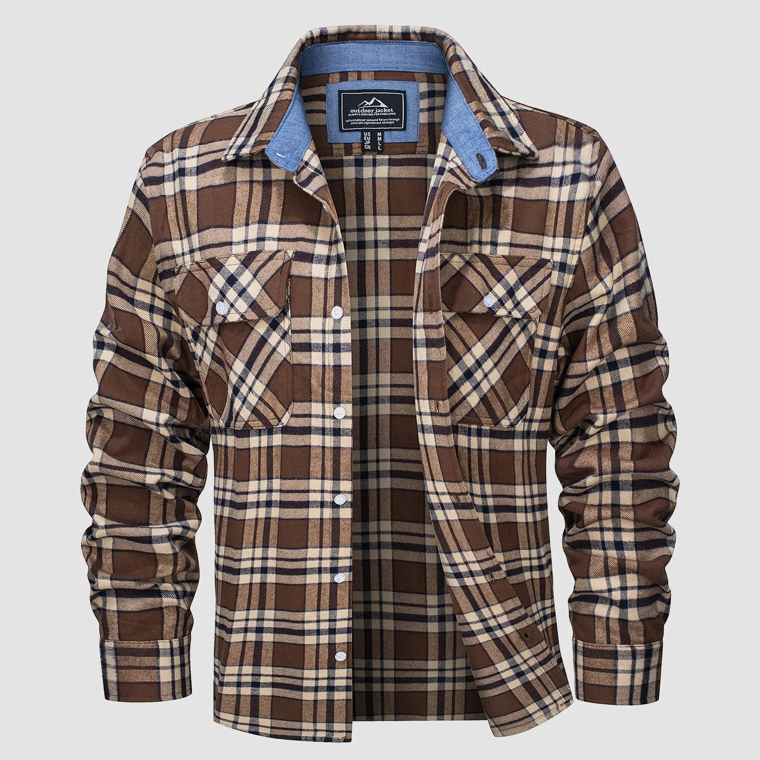 Men's Long Sleeve Cotton Flannel Shirt - Casual Plaid Button-Up