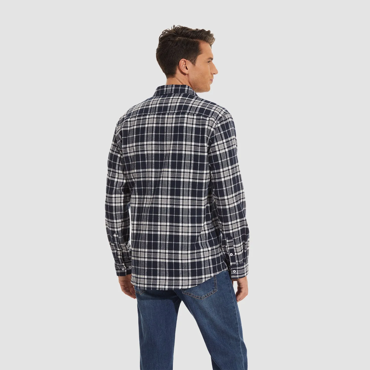 Men's Long Sleeve Cotton Flannel Shirt - Casual Plaid Button-Up