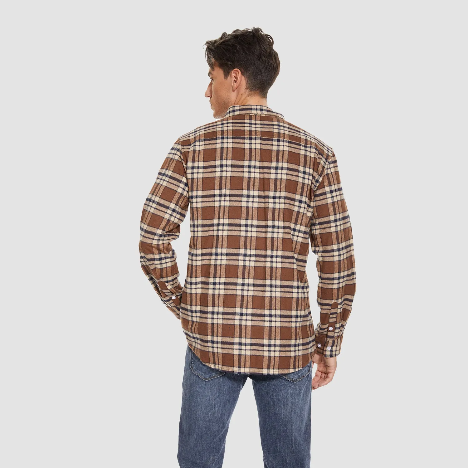 Men's Long Sleeve Cotton Flannel Shirt - Casual Plaid Button-Up
