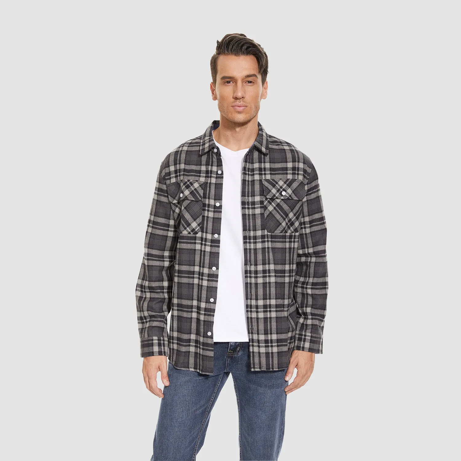 Men's Long Sleeve Cotton Flannel Shirt - Casual Plaid Button-Up