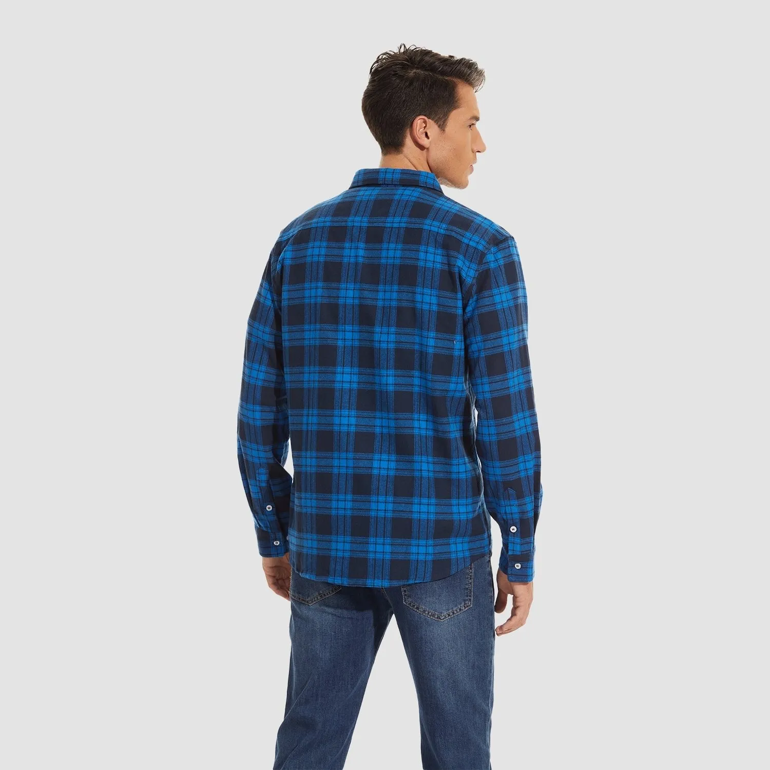 Men's Long Sleeve Cotton Flannel Shirt - Casual Plaid Button-Up