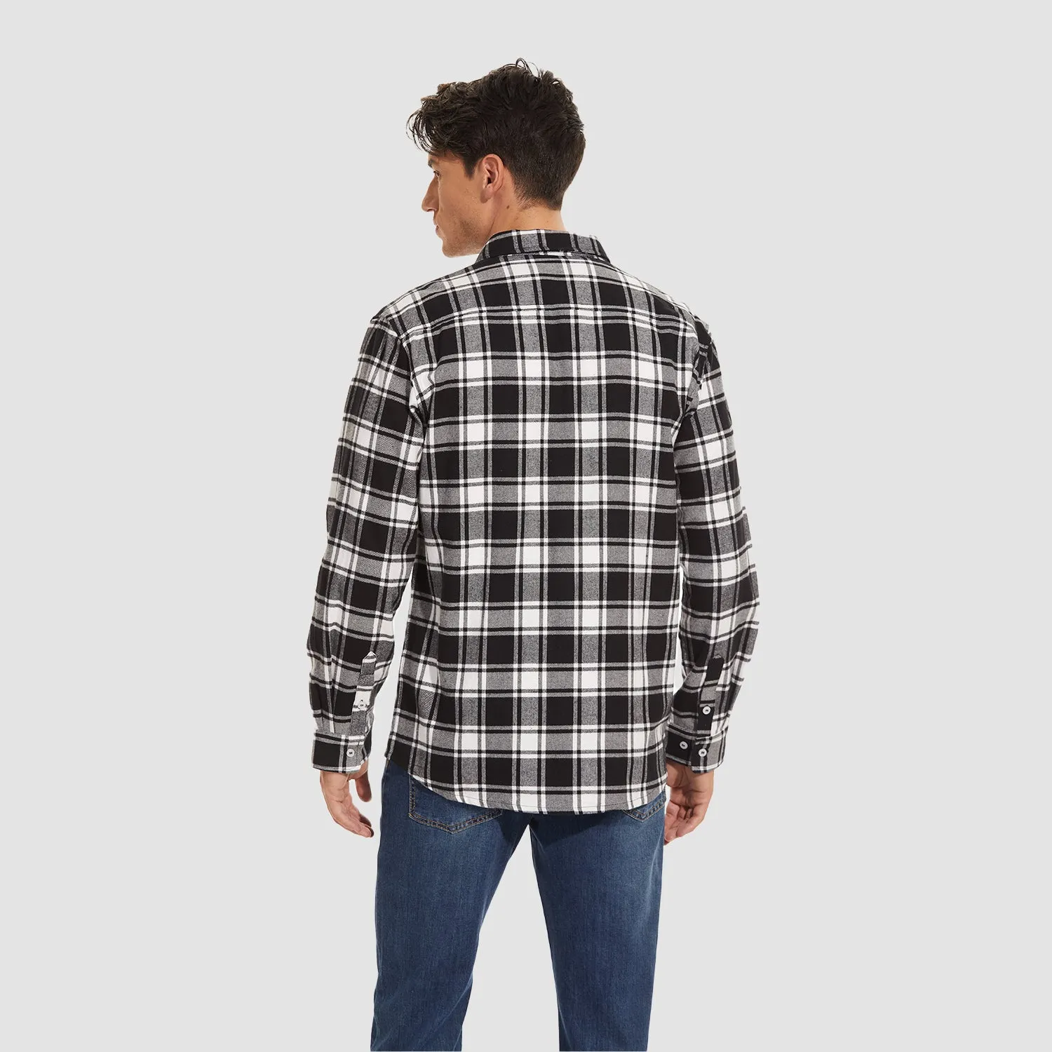 Men's Long Sleeve Cotton Flannel Shirt - Casual Plaid Button-Up