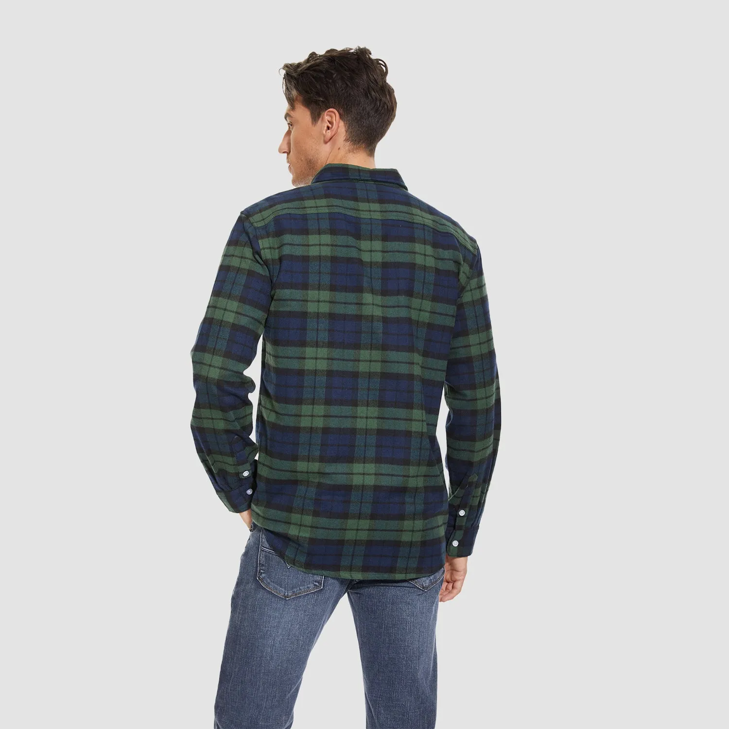 Men's Long Sleeve Cotton Flannel Shirt - Casual Plaid Button-Up
