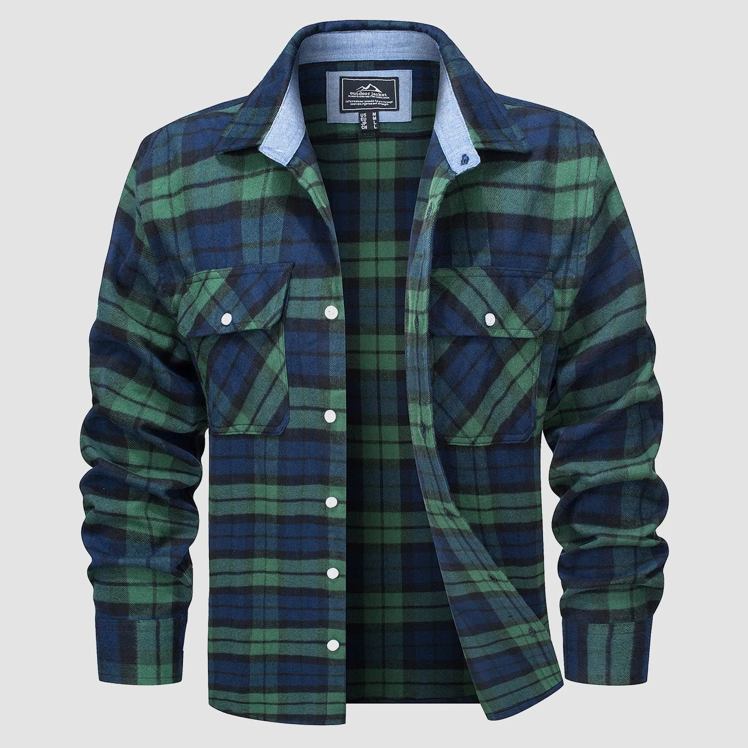Men's Long Sleeve Cotton Flannel Shirt - Casual Plaid Button-Up