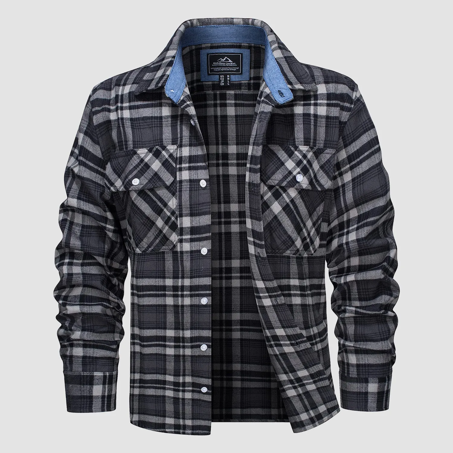 Men's Long Sleeve Cotton Flannel Shirt - Casual Plaid Button-Up