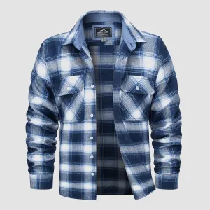 Men's Long Sleeve Cotton Flannel Shirt - Casual Plaid Button-Up