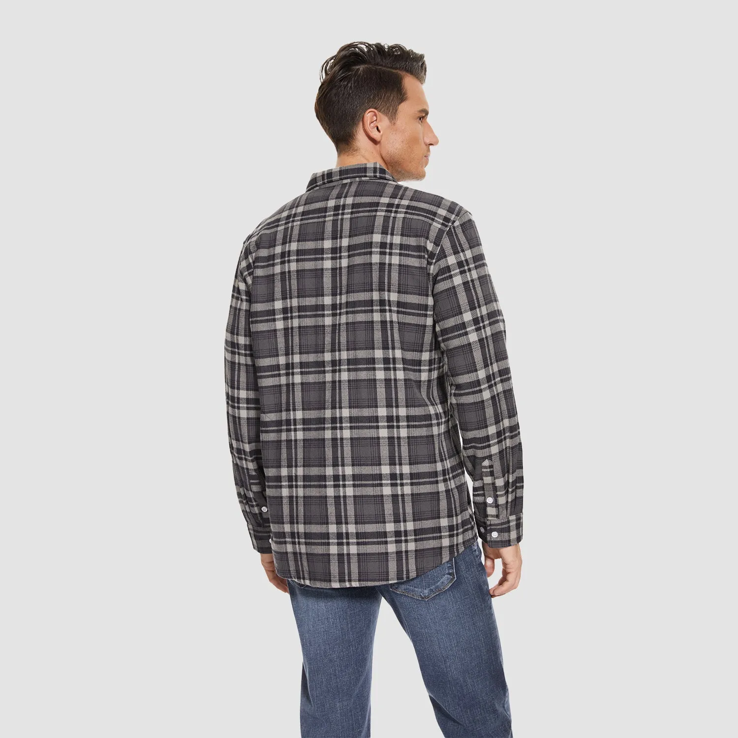 Men's Long Sleeve Cotton Flannel Shirt - Casual Plaid Button-Up