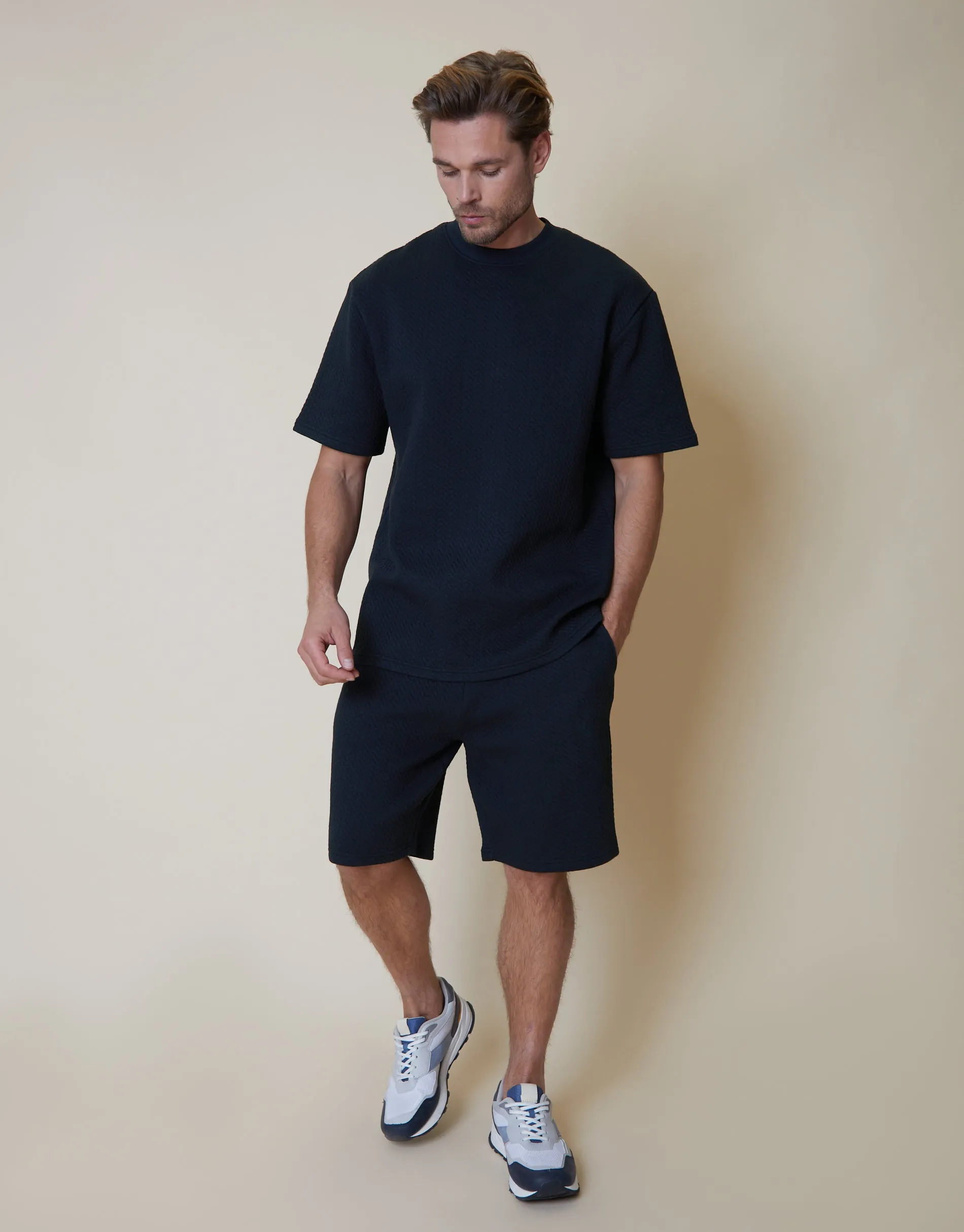 Men's Navy Textured Sweat Shorts